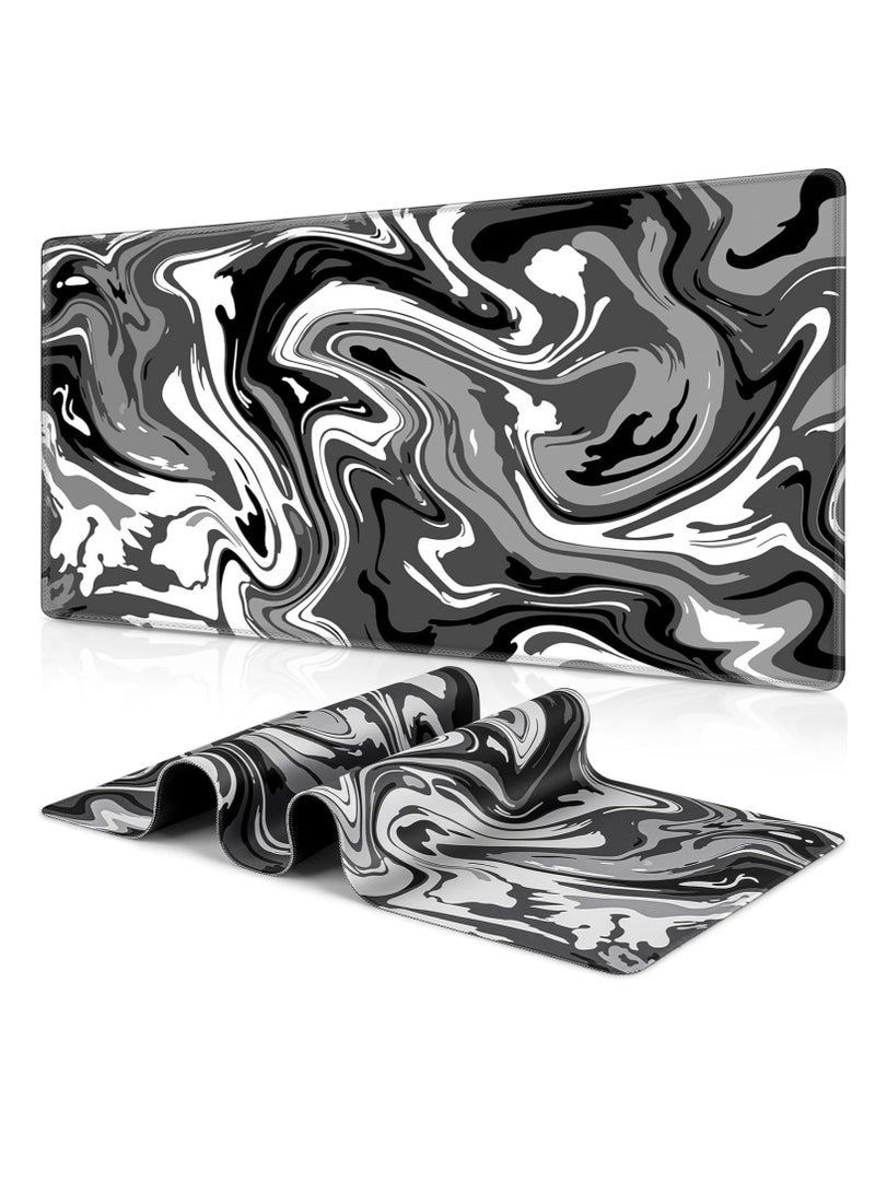 لوحة ماوس للألعاب بألوان مائية للوحة المفاتيح والماوس (80 × 30 سم) - لوحة ماوس مكتبية كبيرة الحجم - قاعدة مطاطية مضادة للانزلاق - حواف مخيطة - مقاومة للماء - إصدار سريع | أسود - Image 1